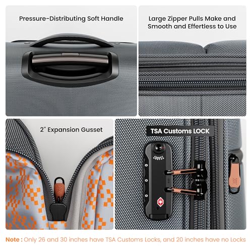 2-Piece Luggage Set(20/30in)-Expandable Luggage,TSA LOCK - color: Grey, size: 2-Piece Set (20"/30")