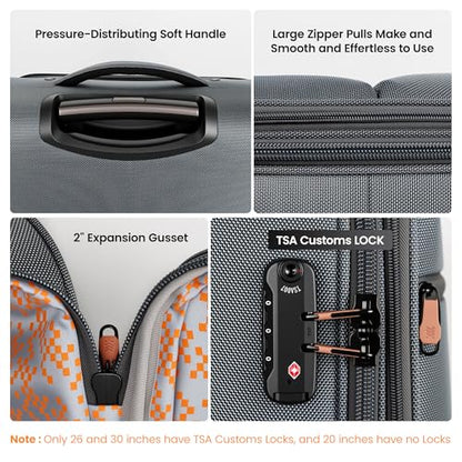 2-Piece Luggage Set(20/30in)-Expandable Luggage,TSA LOCK - color: Grey, size: 2-Piece Set (20"/30")