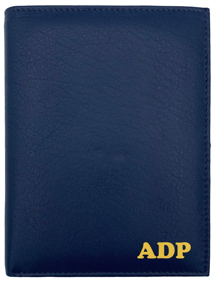 Deluxe Personalized Monogrammed Navy RFID Leather Passport Wallet - color: Navy, style: Deluxe