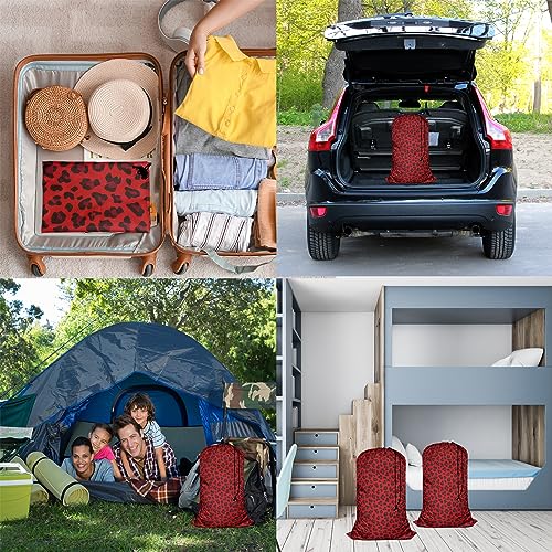 Swono Red Leopard Pattern Laundry Bag Large Heavy Duty Laundry Backpack with Adjustable Drawstring Closure Animal Print Panther Wildlife Laundry Hamper for Traveling Dirty Clothes Organizer - color: Red Leopard Pattern