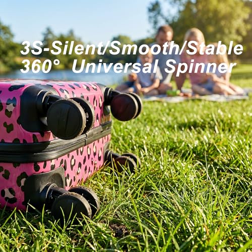 Luggage Sets 4 Piece, Hardside Suitcase Set 14+20+24+28 | Leopard Luggage with Spinner Wheels,Suitcase Set for Women and Men, Lightweight Leopard PC+ABS Hardshell,Pink - color: Pink leopard（14+20+24+28）