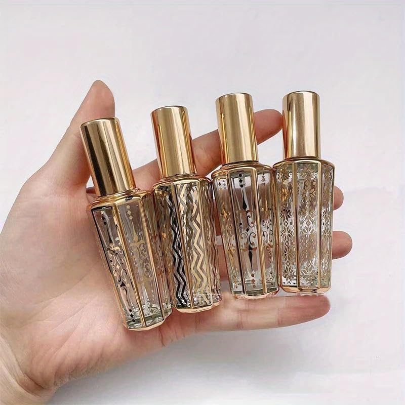 4pcs/set 15ml Random Patterns Glass Perfume Bottle Portable Refillable Empty Containers Cosmetic Spray Atomizer Travel Sub-Bottle Ultra Mist Sprayer (silver,4pcs) - color: silver, size: 0.5 Ounces