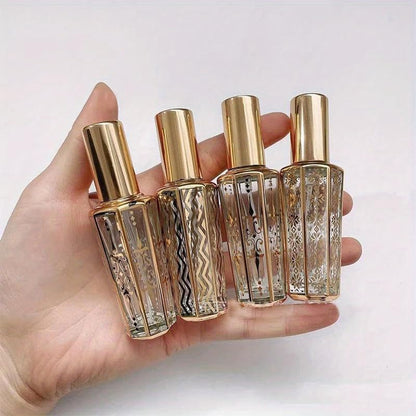 4pcs/set 15ml Random Patterns Glass Perfume Bottle Portable Refillable Empty Containers Cosmetic Spray Atomizer Travel Sub-Bottle Ultra Mist Sprayer (silver,4pcs) - color: silver, size: 0.5 Ounces