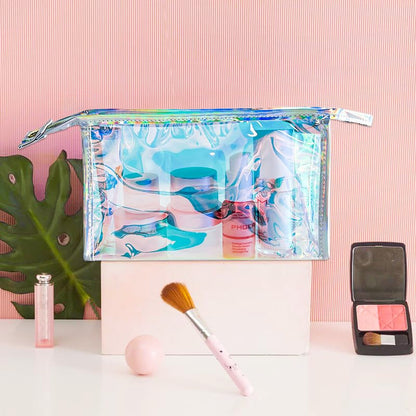 Green Transparent Laser Cosmetic Bag Iridescent Holographic Waterproof PVC Makeup Organizer Bag for Women (Brown) - color: Brown