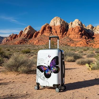 InUSA Butterfly Print 20-Inch Carry-On Hardside Spinner Luggage Travel - color: Butterfly, size: 20 Inch