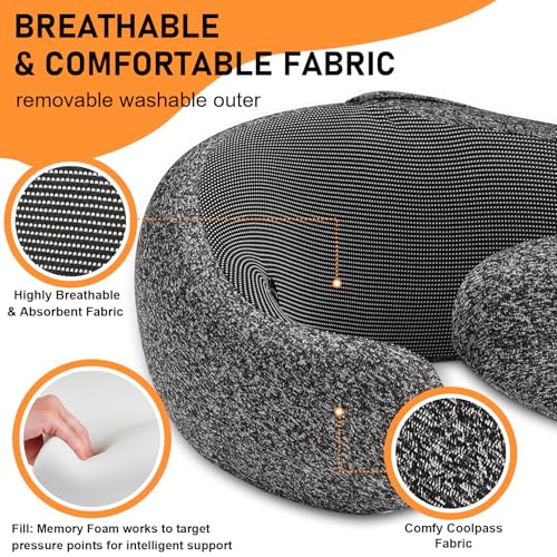 Travel Pillow - Hooded Neck Pillow Airplane Memory Foam Filling - color: Pink