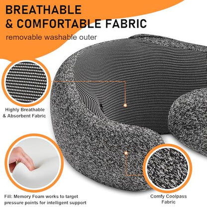Travel Pillow - Hooded Neck Pillow Airplane Memory Foam Filling - color: Pink