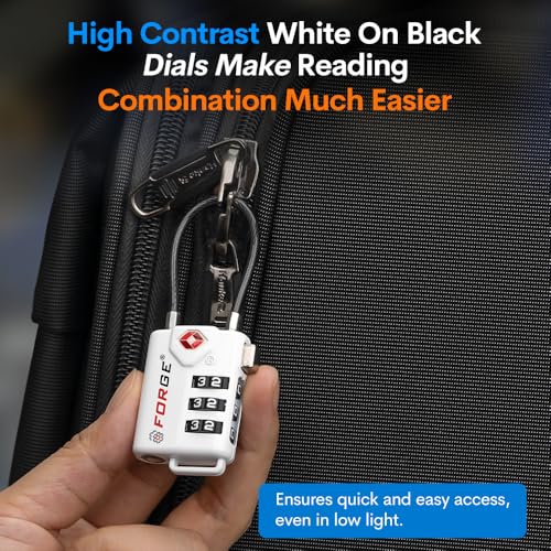 Forge TSA Approved Cable Luggage Locks, Re-settable Combination with Alloy Body(White 2 Locks) - color: WHITE 2PK