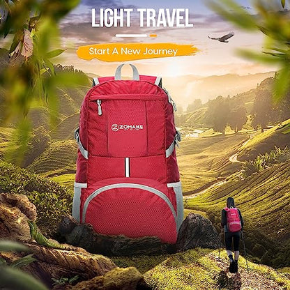 ZOMAKE Lightweight Packable Backpack 35L, Water Resistant Foldable Day Pack - color: C-bright Red