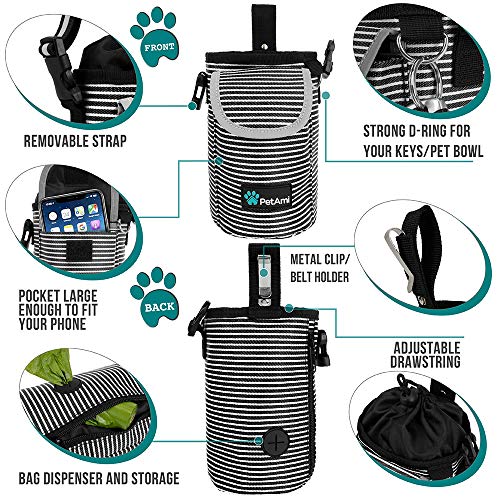 PetAmi Dog Treat Pouch, Large Hands-Free Training Bag, Stripe Black - color: Black