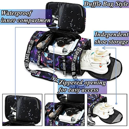 Gym Duffle Bag Backpack,4‑Way Waterproof with Shoe Compartment Travel Laptop - color: Metallic