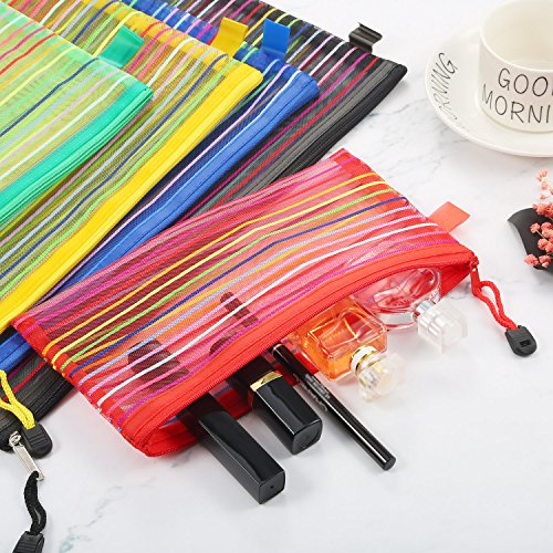 HESTYA 10 Pcs Mesh Zipper Pouch 5 Sizes 5 Colors Travel Storage Bags Bulk