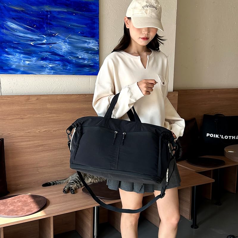 Expandable Travel Duffel Bag for Women Men Gym Bag Weekender Overnight Bag - color: Black