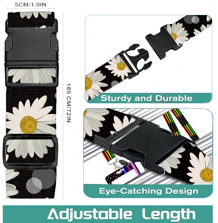 Luggage Straps for Suitcases Travel Belt Accessories, Cute Suitcase Strap, Adjustable Luggage Belt Strap, Heavy Duty with Quick-Release Buckle Luggage Strap Cute Daisy - color: Cute Daisy