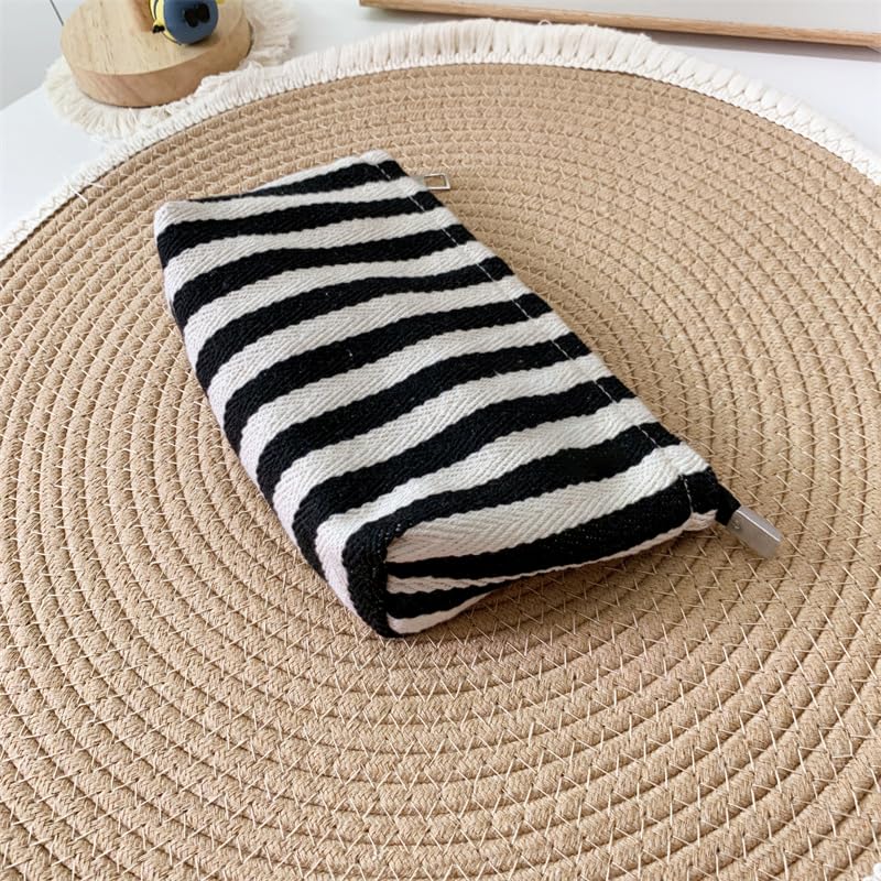 HAPPYHEIDI Aesthetic Makeup Bag Travel Cosmetic Pouch, Striped, Medium - color: Black White Striped, size: Medium