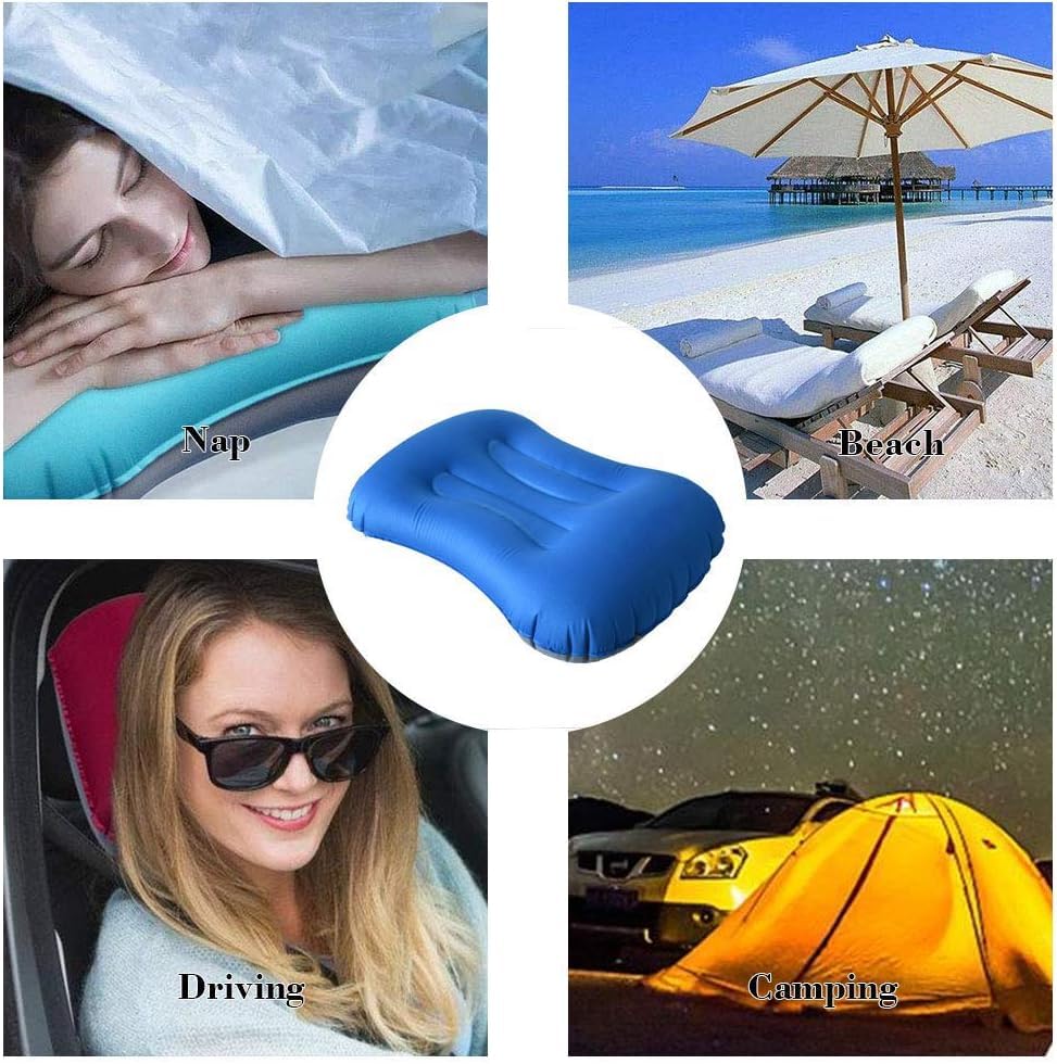 Inflatable Camping Travel Pillow，Compressible, Compact, Comfortable, Ergonomic Inflating Pillows for Neck & Lumbar Support While Camp, Hiking, Backpacking - color: Blue