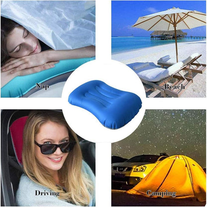 Inflatable Camping Travel Pillow，Compressible, Compact, Comfortable, Ergonomic Inflating Pillows for Neck & Lumbar Support While Camp, Hiking, Backpacking - color: Blue