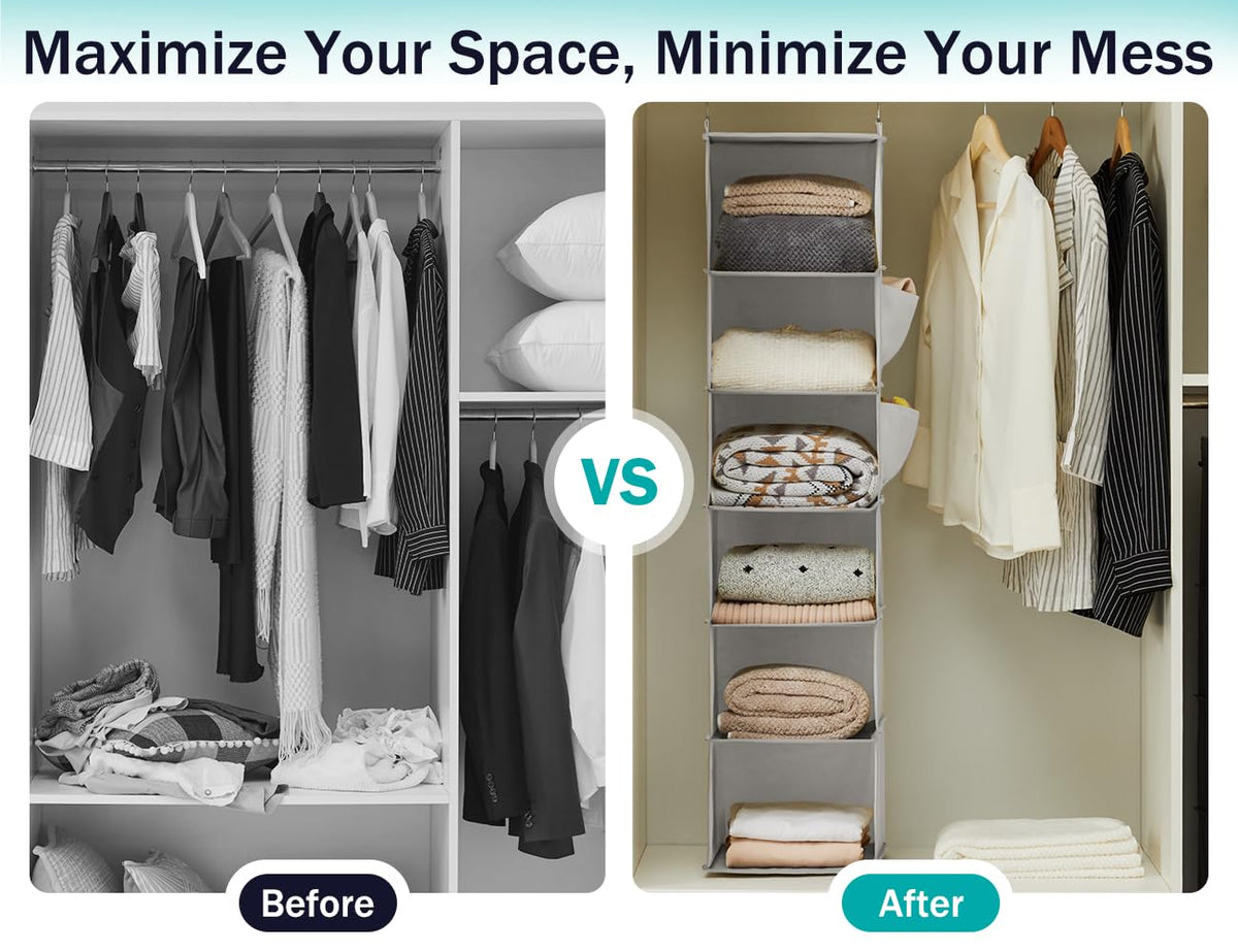 YOUDENOVA Hanging Closet Organizer and Storage, 6-Shelf, Light Grey - color: Light Grey