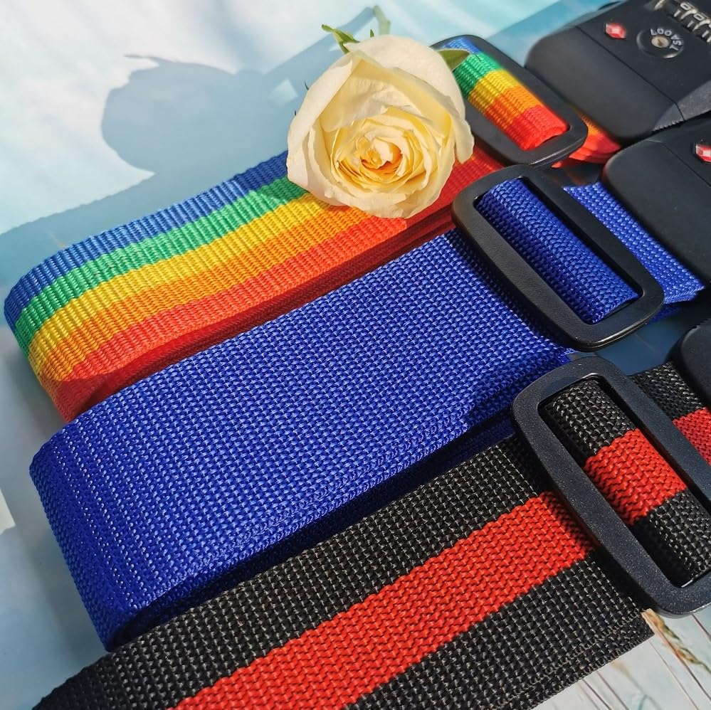 Travel Luggage Strap Adjustable Suitcase Packing Belt with TSA Combination Lock 2 Pack Red&Black 2P - color: Red&Black 2P