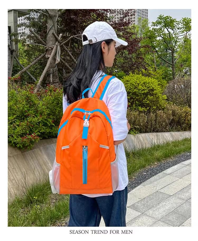 여행용 경량 접이식 백팩 하이킹 백팩 물튀김 방지 컴팩트 여행용 백팩 데이팩, 주황색., 외부 - color: 주황색.