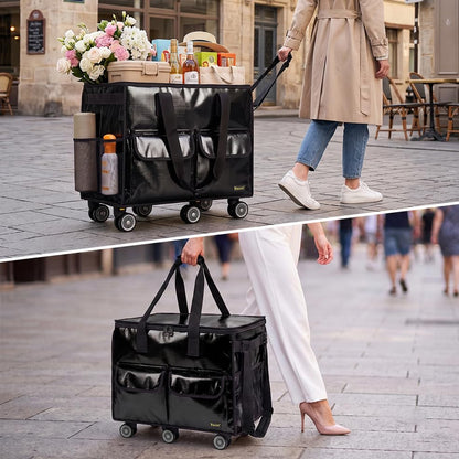 BALEINE Reusable Grocery Bag on Wheels, Foldable Rolling Tote Bag - color: Black- Wide, size: Medium