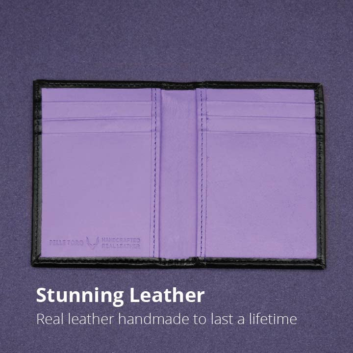 Minifold Men's Slim Leather Wallet with RFID Blocking Contactless Handmade, Minimalist and Slim, in Gift Box for Men - color: Charcoal / Purple