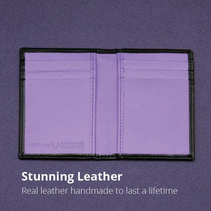 Minifold Men's Slim Leather Wallet with RFID Blocking Contactless Handmade, Minimalist and Slim, in Gift Box for Men - color: Charcoal / Purple