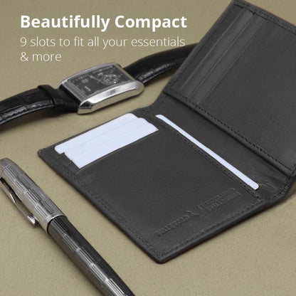 Minifold Men's Slim Leather Wallet with RFID Blocking Contactless Handmade, Minimalist and Slim, in Gift Box for Men - color: Charcoal